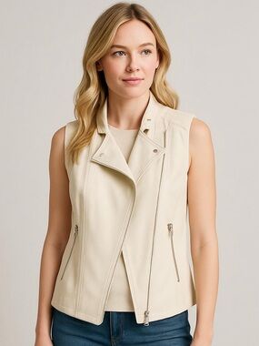Aritzia Babaton Off White Redford Moto Utility Zip Up Vest Jacket - Size 2